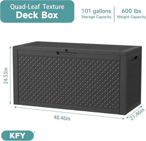 101 Gallon Waterproof Outdoor Storage Box, UV Resistant Resin Deck Box with Hydraulic Rod for Reinforced Stability, Perfect for Patio, Garden, and Pool（Black，101 Gallon） - color: Black, size: 101 Gallon