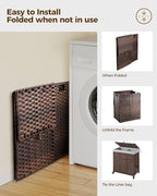Greenstell Laundry Hamper with Wheels, No Install Needed, 110L Divided Handwoven Hampers & 2 Removable Liner Bags, Rattan Clothes Laundry Basket with Lid & Handles, Foldable Hampers Brown 22x13x26.4In - color: Brown, size: 110L: 22.0x13.5x26.4 Inches