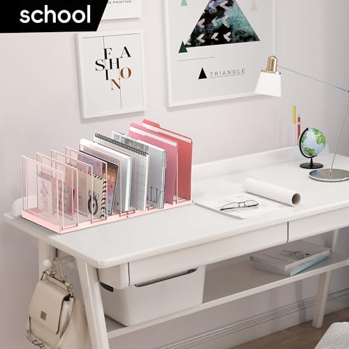 9-Section Desk File Organizer, Vertical File Holder, Mesh Desktop File Folder Metal File Organizer Stand for Office Home Classroom, Pink - color: Pink, size: 1 Pack 9-Section
