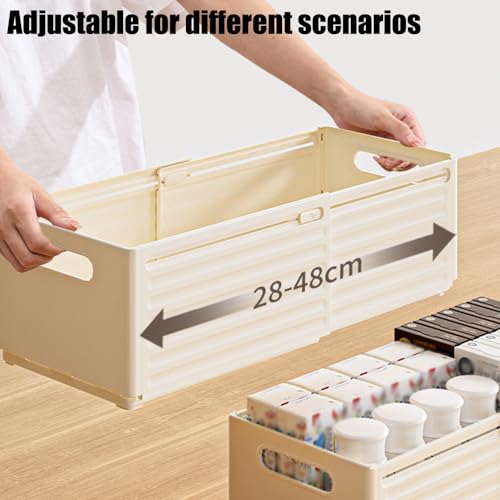 Foldable Storage Bins, 2 Pack Plastic Expandable Boxes for Organizing, Adjustable from 11-18.8" Drawer Organizers Separators Dividers for Bedroom Kitchen Utensils Tools Closet, Large - color: Large