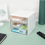 Desk Organizer with 3 Drawers, Clear Plastic Desk Storage Box, Desktop Organization for Office Supplies, Gel Pens, Pencils, Markers, Tape, Erasers, Paperclips, Chargers (White-3 Draws)