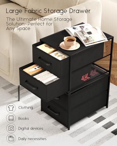 Homsorout Stackable Storage Drawers - 2 Tier Closet Organizer with Metal Frame and Handles, Fabric Dresser with Collapsible Bins for Bedroom, Dorm, Office, Black, 1 Pack - color: Black, size: 15.7 Inch. - 1 Pack