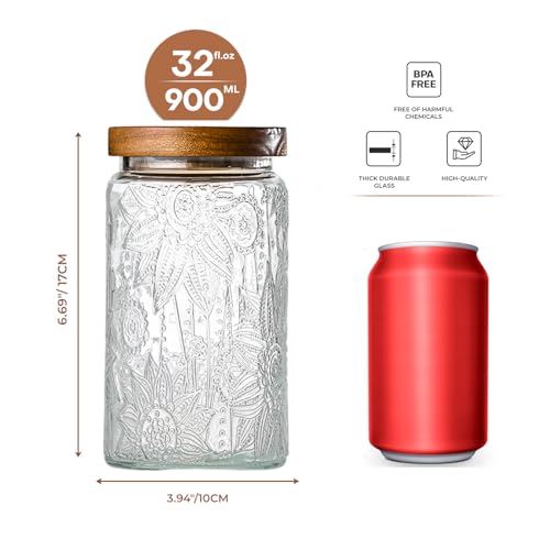 Adodeen 3-Pack 32oz Vintage Glass Jar With Lid, Glass Storage Containers, Airtight Kitchen Storage Containers For Sugar, Coffee, Tea, Spice, Flour, Candy Cookie, Pasta, Cereal - color: Sunflower*3-32oz