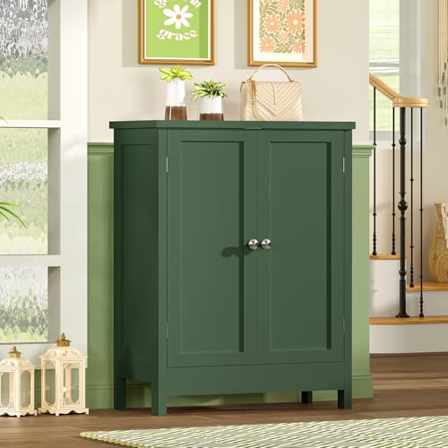 Iwell Bathroom Cabinet, Bathroom Storage Cabinet with 2 Doors & 3 Shelves, 3 Heights Available, for Living Room, Entryway, Home Office, Green - color: Green