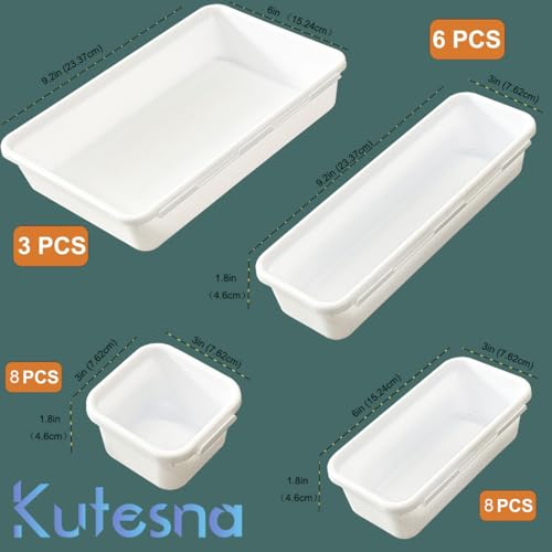 Kutesna 25 PCS White Drawer Organizer Set, 4 Size Interlocking Plastic Storage Bins for Office Supplies, Jewelry Makeup Vanity, Bathroom Kitchen, Home Organization Closet, Gadgets Small Items - color: White
