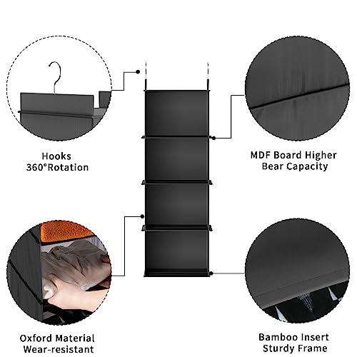 YOUDENOVA Hanging Closet Organizer, 4-Shelf Closet Hanging Shelves, Black - color: Black, size: 4-Tier