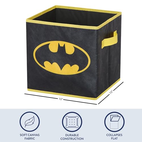 Batman Kids Storage Cubes, 2 Pack Foldable Fabric Bins with Handles, Collapsible Organizer Boxes for Bedroom, Playroom & Nursery, Durable Kids Storage Solution - color: Batman