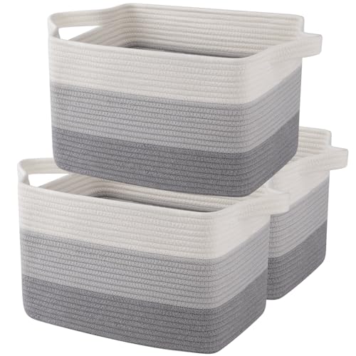 OIAHOMY Storage Basket, Woven Baskets for Storage, Cotton Rope Basket for toys,Towel Baskets for Bathroom - Pack of 3, Gradient Gray - color: Gradient Gray, size: 3 pcs-13”x9.9”x8.7”