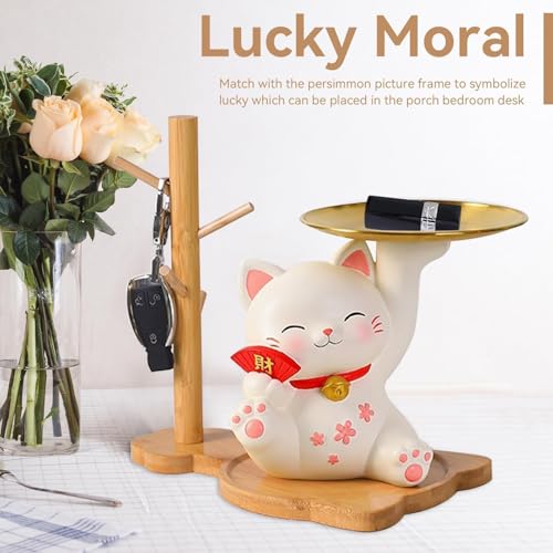 Cyrank Key Tray, Jewelry Tray Key Holder Key Bowl for Entryway Table Wood Key Tray for Entryway Earring Holder Rack Jewelry Organizer Tray 01 No Cat Statue - color: 01