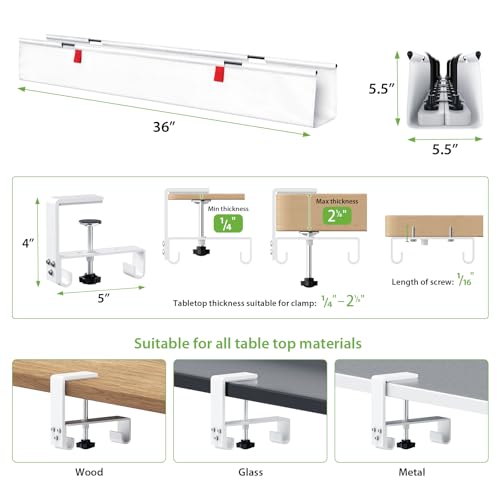 KEEGH Large 36" Under Desk Cable Management Tray - Under Desk Cord Organizer - Clamp/Screw Mount - Support Upto 70lbs - Wire Management - Gaming/PC Cable Tray - Cord Hiders for Office/Home, White - color: White, size: Large (36 Inch)