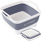 Collapsible Dish Basin & Sink Tub with Drain Plug – 2.4 Gal Baby Bottle Wash Basin, Bottle Washing Bin for RV, Camping, Kitchen | Collapsible Water & Bottle Basin (Grey) - color: Grey 1