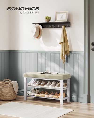 SONGMICS Shoe Bench, Storage Bench, Entryway Bench with Cushion, Shoe Shelf with Seat, Space-Saving, Modern Style, for Living Room, Bedroom, Hallway, Cream White and Cloud White ULBS057W02 - color: Cream White + Cloud White, size: 31.9"W