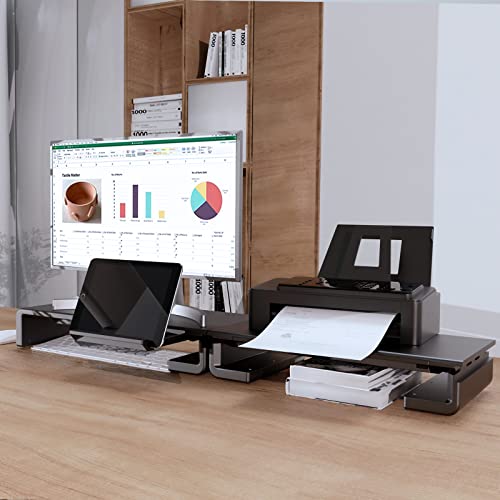 Monitor Stand Riser, Klearlook Foldable Computer Monitor Riser, Height Adjustable Computer Stand, Desk Shelf Riser with Storage Drawer & Tablet Phone Stand for Computer, Desktop, Laptop (Black 2 Pack) - color: Black 2 Pack
