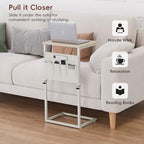 Vagusicc C Shaped End Table, 32'' Tall Side Table for Couch, Adjustable Height Small Couch Side Table for Small Spaces, End Table Slide Under Sofa Table TV Tray Table Arm Table for Living Room - color: Cream White