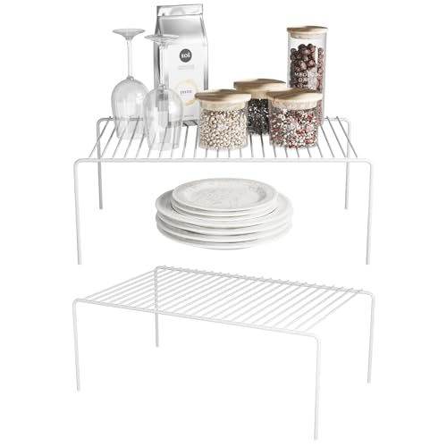 Medium(13 x 9.4 inch)White Cabinet Storage Shelf Rack Set of 2, Rustproof Metal Wire Kitchen Counter Organizers and Storage, Spice Organization for Cabinet, Plate, Dish, Pantry, Bathroom, Fridge - size: 2Pack-White-13 x 9.4 inch