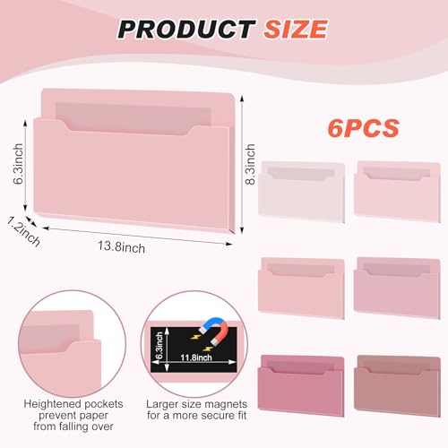Fuutreo 6 Pcs Magnetic Wall File Organizer Magnetic Wall File Holder Refrigerator Magazine Holder for Mail Letters Paper(Rose Pink,Horizontal-large) - color: Rose Pink, size: Horizontal-Large
