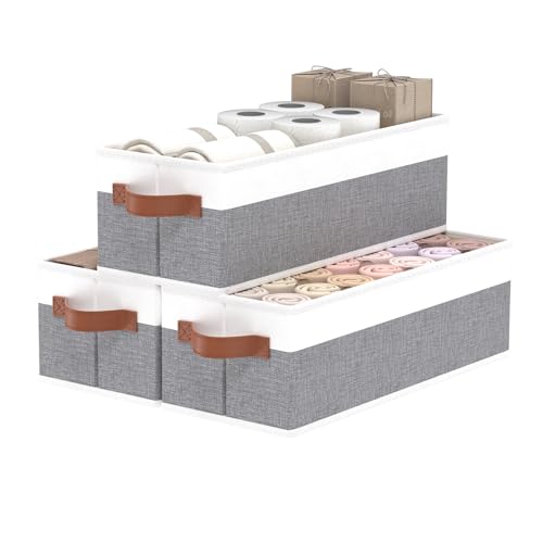 OUTBROS Storage Bins,Foldable Storage Baskets for Organizing,Fabric Storage Boxes With Handles,For bedrooms, living rooms, Shelves,Gray/White,15x6.1x5.1in,3-Pack - color: Gray/White, size: 15x6.1x5.1in(3-Pack）