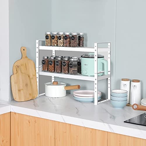 Jojocross Expandable Stackable Spice Rack Cabinet Shelf Organizer in Cabinets Shelves Kitchen Cupboard Organization Stack up Racks Pantry Countertop Storage Medium/White 1 Pack - color: 1 Pack/White, size: M:7.85"D x 16.6"W x 5.75"H