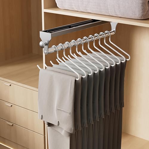 Pull Out Closet Rod, 13.7inch Heavy Duty Pants Rack, Adjustable Clothes Hanger Rail, Space Aluminum Valet Rod, Top Mounted Wardrobe Clothes Organizer, Closet Storage for Trousers Coats Gray - color: Gray, size: 350mm/13.7inch