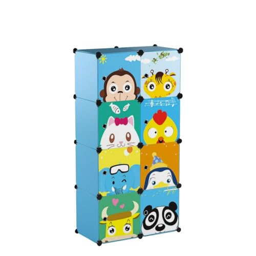 MAGINELS Children Wardrobe Kid Dresser Cute Baby Portable Closet Bedroom Armoire Clothes Hanging Storage Rack Cube Organizer(Blue, 6 Cube & 1 Rod) - color: Blue, size: 8 Cube