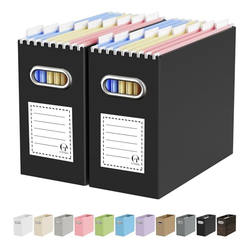 Oterri File Organizer Box, Portable Collapsible Cardboard File Folder Organizer with Handle for Letter Size Hanging Files, Document Storage Box for Home Office & Classroom (2 Packs, Black) - color: Black, size: Letter Size - 2 Packs
