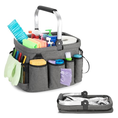 PGmoon Cleaning Caddy Organizer with Handle, Cleaning Tote Bag with Multiple Pockets for Cleaning Supplies, Products Storage, Housekeepers, Car Cleaning, Grey - color: Grey