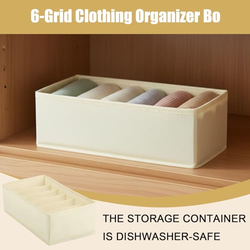 6 Grid Foldable Clothes Organizer Box,Wardrobe Storage Bin with PP Board Support,for Underwear, Socks, and T-Shirts,White - color: White, size: 6 Grid