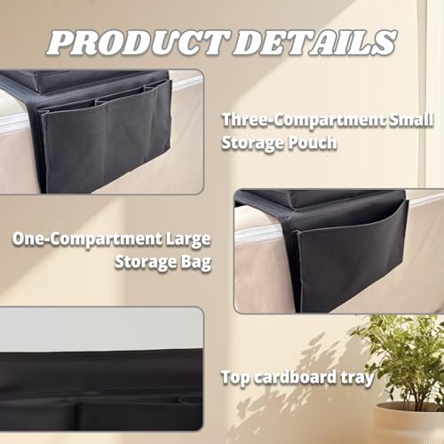 Sofa Armrest Organizer with Cup Holder,No-Slip,1 Large Pockets and 3 Small Pockets,Storage Pockets Bag for TV Remote,Cellphone,Drinks,Pen,Magazine,Snacks