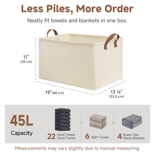 StorageWorks Storage Bins, Shelves Baskets for Organizing, 45L Extra Large Fabric Closet Organizers with Handles, Metal Frame, Beige-Texture, 2-Pack - color: Beige（Texture）, size: 19" L x 13 ¼" W x 11" H