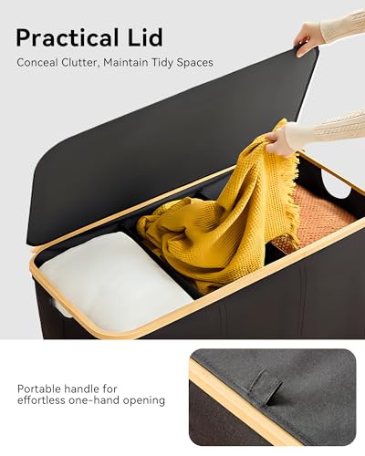 Storage Basket with Lid and Handles, 135L Fabric Bin with Divider for Shelf, Closet, Toy Organization, Collapsible Storage Organizer for Home, Black - color: Black, size: 135L