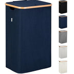 LONBET Laundry Basket with Lid, Made from Breathable Fabric | Aesthetic Clothes Hampers for Laundry with Side Handles & Sturdy Bamboo Frame (26 Gallons - Single, Blue) - color: Blue, style: 26 Gallons - Single