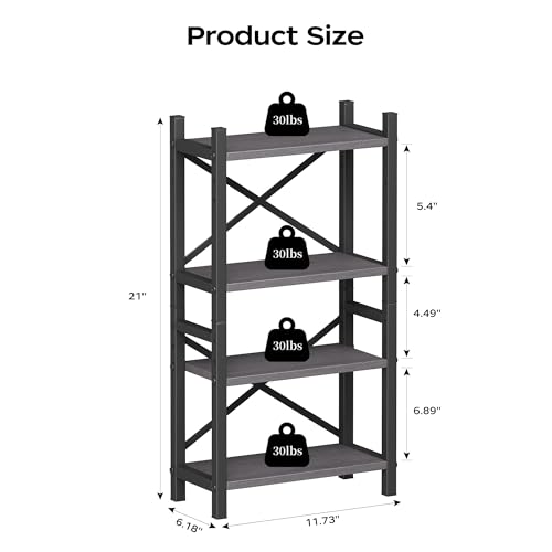 Desktop Bookshelf, 4-Tier Stackable Narrow Bookcase, Adjustable Industrial Desk Organizer & Hutch - Rustic Brown Wood Desktop Book Organizer for Living Room, Bedroom & Home Office - color: Grey