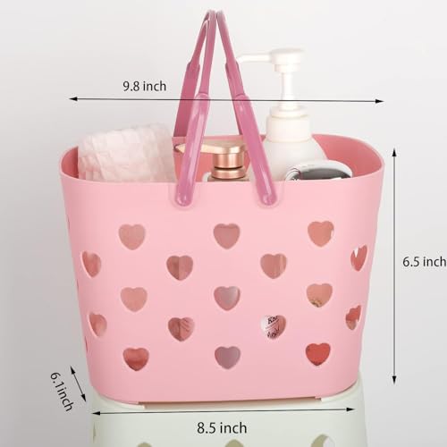 Anyoifax Portable Shower Caddy Tote Plastic Storage Basket with Handle Box Organizer Bin for Bathroom, Pantry, Kitchen, College Dorm, Garage - Pink - color: Pink, size: 1 Pack