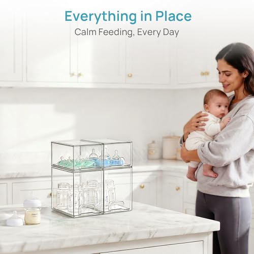 Vtopmart 4 Pack Baby Bottle Organizer Set, Stackable Storage Drawers Ideal for Kichen Countertop, Vanity, Bathroom, Cabinet, Pantry Organization - style: 2 Small+2 High