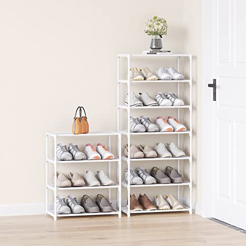 4-Tier Small Shoe Rack .Stackable Shoe Shelf Storage Organizer for Entryway Hallway Closet Bathroom Living Room (1-White) - color: White-1