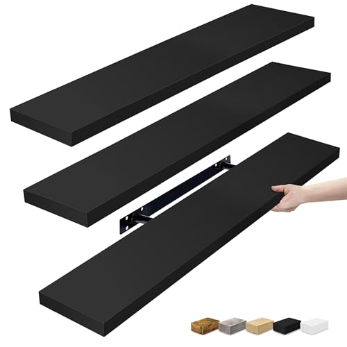 Sorbus Floating Shelves for Wall - 35 Inch Long Bathroom Shelves, Wall Decor for Bedroom, Kitchen, Living Room & Book Storage - Mounted Floating Shelf with Invisible Brackets (Black, 3 Pack) - color: Black, size: 35 Inch, style: 3 Pack