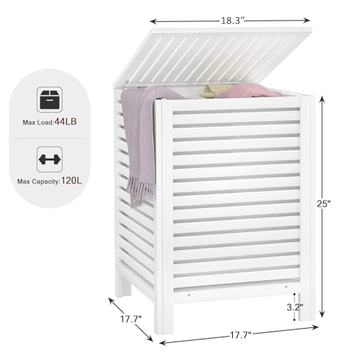 Homykic Bamboo Laundry Hamper with Lid, 120L Large Clothes Laundry Sorter with Removable 2-Section Liner Bag, Raised Laundry Basket Organizer for Clothing, Bathroom, Bedroom, Laundry Room, White - color: White