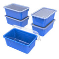 Storex Small Cubby Bins – Plastic Storage Containers for Classroom with Non-Snap Lid, 12.2 x 7.8 x 5.1 inches, Blue,(62408U05C) (Pack of 5) - color: Blue, style: Bin with Cover