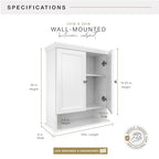 MCS 23x26 White Medicine Cabinet Organizer, Wall Mounted Bathroom Cabinet for Over-The-Toilet Storage, Bathroom Furniture & Restroom Organizer - size: 23x26 2-Door