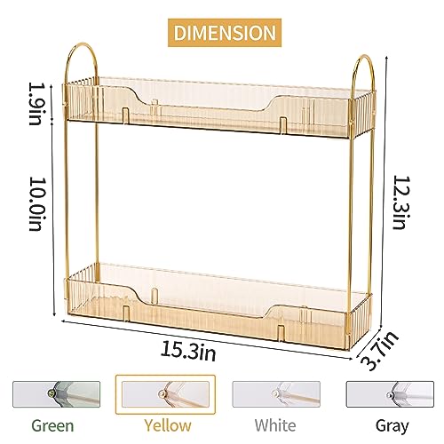 YCIA&DONE 2 Tiers Narrow Vanity Makeup Organizer, Bathroom Organizers Countertop Slim, Perfume Holder Skincare Storage Cosmetic Shelf Spice Rack, for Small Desktop Counter Space, Amber Gold - color: Amber Gold