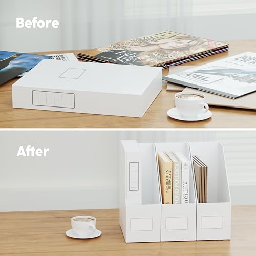 JiaWei White Magazine File Holders, 3 Packs Sturdy Cardboard File Rack, Office Organization Desktop Storage File Box Binder for Shelves and Desk, Folder Holder for Office or Classroom - color: White