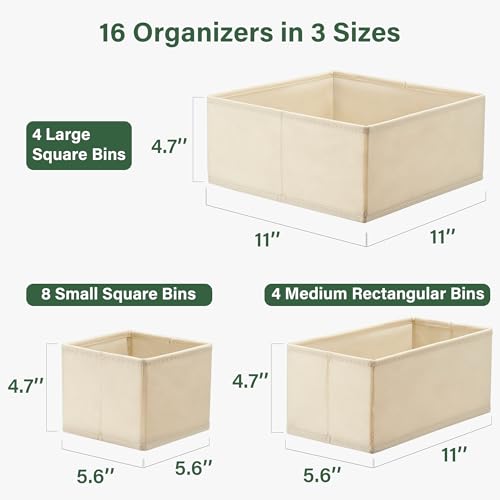 Kootek 16 Pack Drawer Organizer Clothes, Dresser Drawer Organizers for Clothing Fabric Foldable Closet Organizers and Storage Bins for Baby Clothes, Nursery, Underwear, Bras, Socks - color: Beige