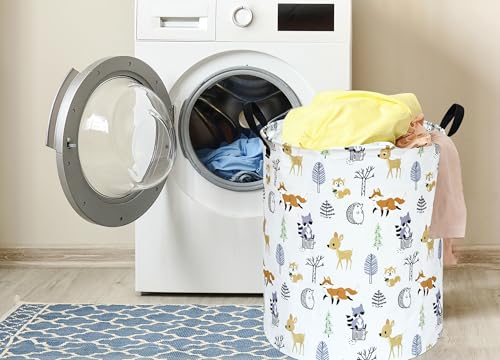 19.7 Inch Round Laundry Hamper Cute Animal Pattern Laundry Basket Fabric Storage Hamper Organization Bin, Toy Box,Gift Basket with Handles for Room - color: F-RT02548
