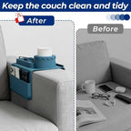 Silicone Couch Cup Holder Tray, 3-Side Sofa Armrest Organizer with Secure Gear-Shaped Locking Holder & Large Tablet Slot, Non-Slip Weighted Armchair Caddy, Couch Accessories (Navy Blue) - color: Navy Blue