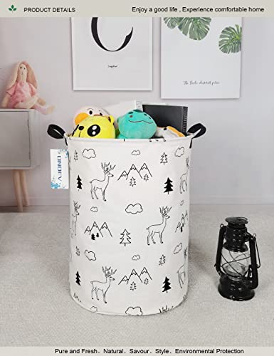 Round Fabric Storage Bin,Decorative Basket,Organizer Basket with Handles,for Clothes Storage,books and sundries(Forest deer), 19.7inch(H) x 15.7inch(D) - color: Forest deer