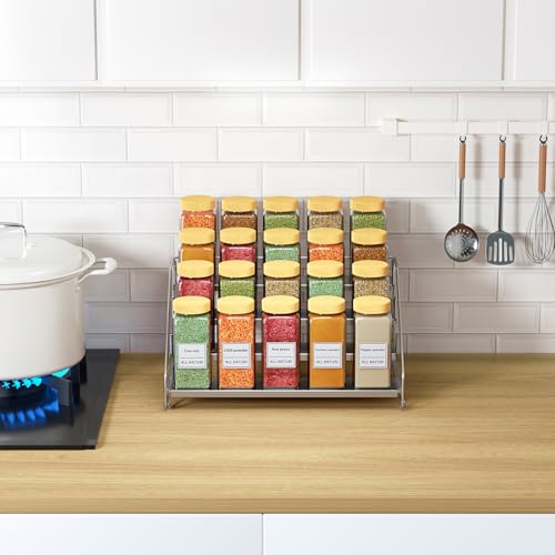 RCHYFEED Spice Rack Organizer for Cabinet, 4 Tier Spice Rack, Depth Adjustable Spice Organization for Cabinet Easy Visibility, Tiered Adjustable Spice Shelf for Kitchen Countertop Pantry Cupboard