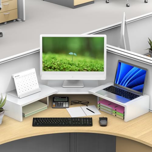 Dual Monitor Stand for Desk, Metal Computer Stand, Desk Shelf Riser,Desktop Organizer for Home and Office Use (White) - color: White