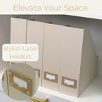 BLU MONACO | Cardboard Magazine File Holder Set of 6 | Vertical Magazine File Holder with Label Slots | Beige Linen Foldable File Organizers for Desk Shelf Office - color: Grey Linen