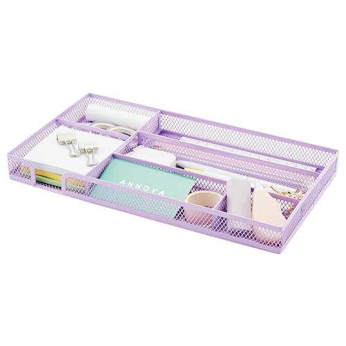 Annova Desk Drawer Organizer/Storage Tray - Metal Mesh with Dividers for Pens, Desktop Accessories, Bathroom, Kitchen, Makeup and Office Supplies (Small, Light Purple) - color: Light Purple, size: Small