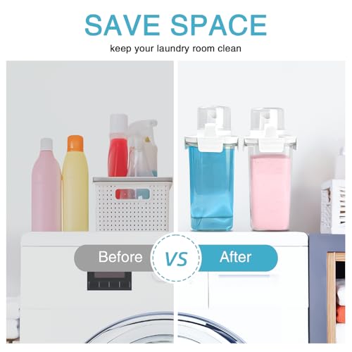 2 Pack Laundry Detergent Dispenser, 61oz Detergent Dispenser, Refluxable Laundry Detergent Container, Plastic Liquid Laundry Detergent Dispenser for Laundry Room Organization with 6 Labels - size: 61 Fl Oz (Pack of 2)